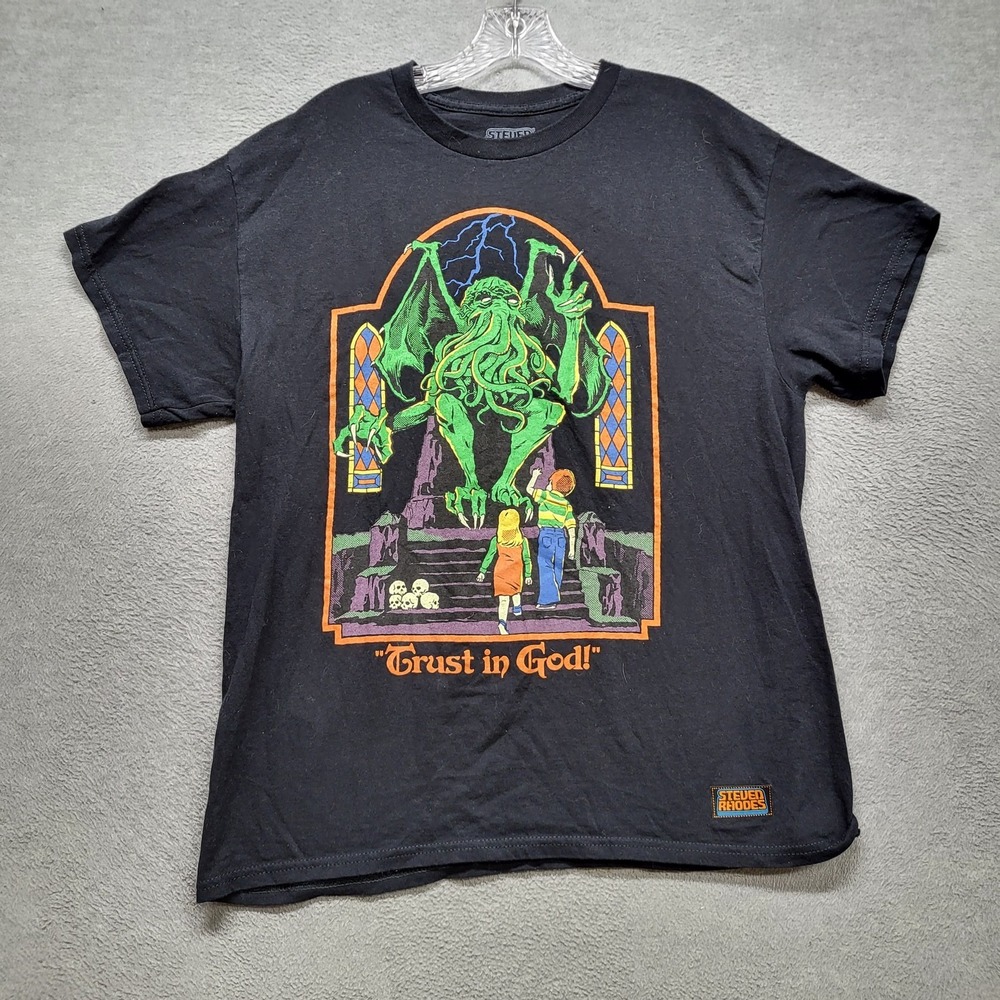 Steven Rhodes Men Shirt‎ L Black Graphic Print Cthulhu Children Tee Logo